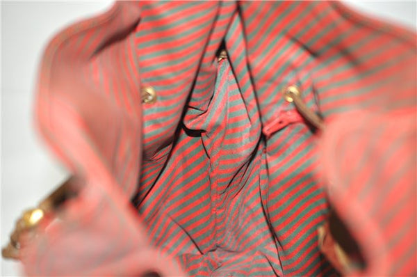 Authentic GUCCI Rigate Line Shoulder Cross Body Bag Canvas Leather Red 9033C