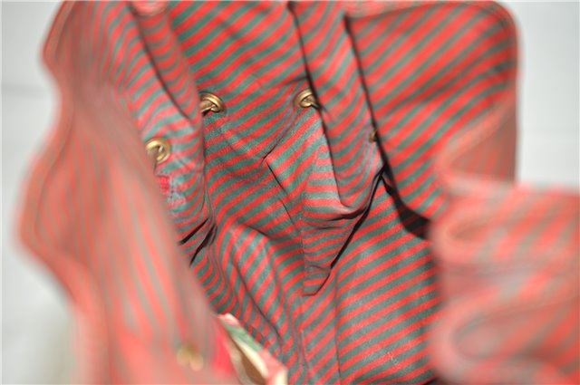 Authentic GUCCI Rigate Line Shoulder Cross Body Bag Canvas Leather Red 9033C