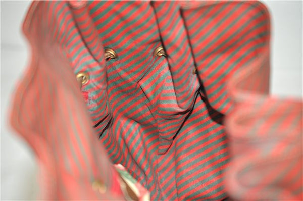 Authentic GUCCI Rigate Line Shoulder Cross Body Bag Canvas Leather Red 9033C