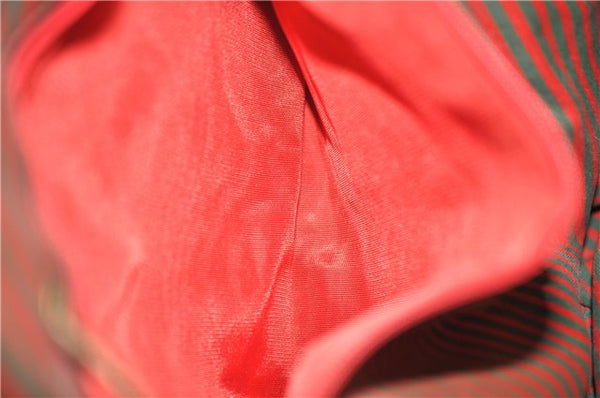 Authentic GUCCI Rigate Line Shoulder Cross Body Bag Canvas Leather Red 9033C