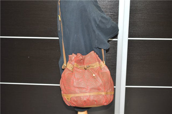 Authentic GUCCI Rigate Line Shoulder Cross Body Bag Canvas Leather Red 9033C