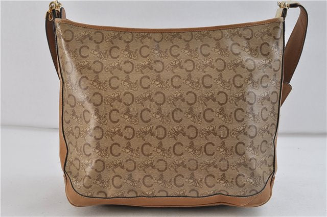 Authentic CELINE C Macadam Blason Shoulder Cross Bag PVC Leather Beige 9034C