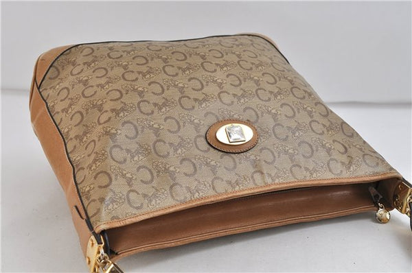 Authentic CELINE C Macadam Blason Shoulder Cross Bag PVC Leather Beige 9034C