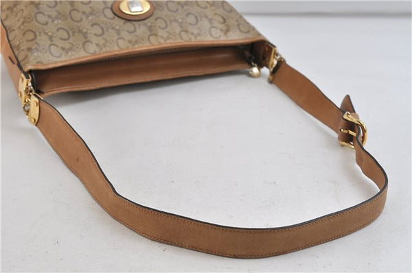 Authentic CELINE C Macadam Blason Shoulder Cross Bag PVC Leather Beige 9034C
