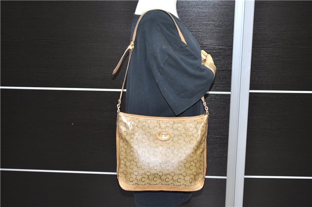 Authentic CELINE C Macadam Blason Shoulder Cross Bag PVC Leather Beige 9034C
