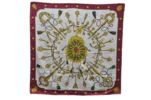 Authentic HERMES Carre 90 Scarf "Les Cles" Silk Red 9036D