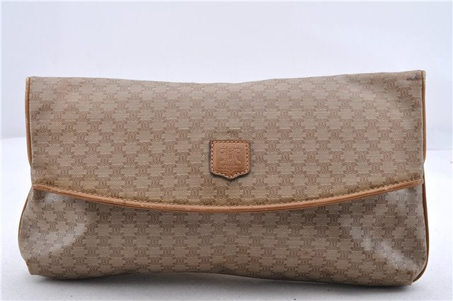 Authentic CELINE Macadam Blason Pattern Clutch Bag Purse PVC Leather Beige 9039C