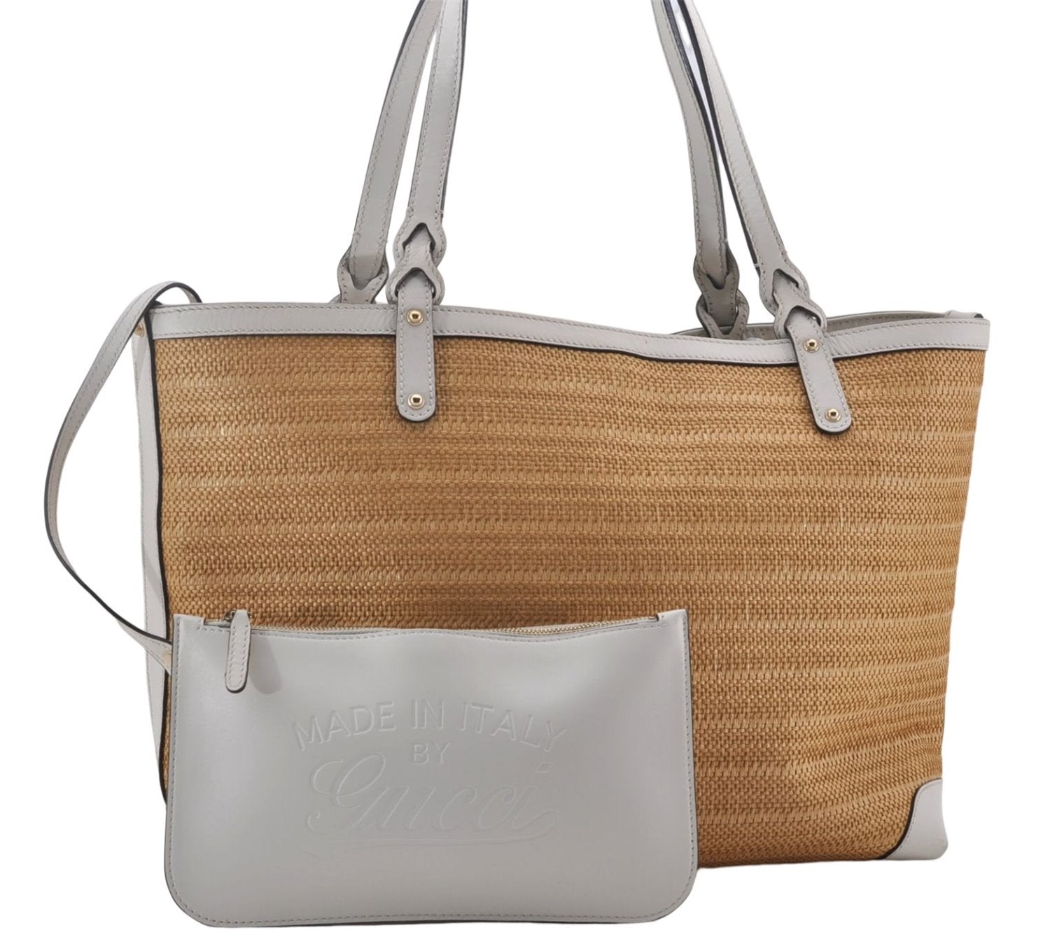 Authentic GUCCI Craft Shoulder Tote Bag Purse Straw Leather 247209 Beige 9040D