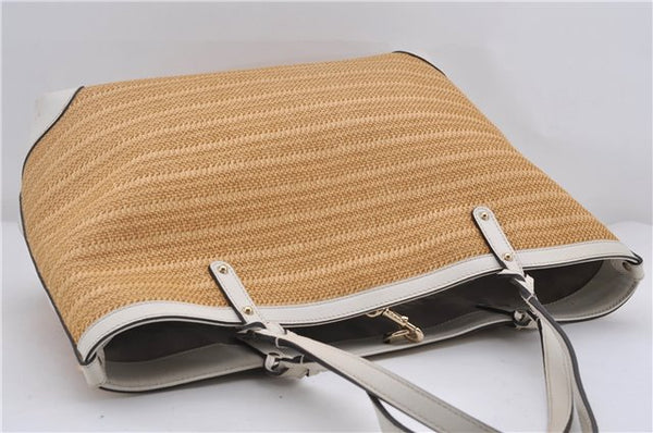 Authentic GUCCI Craft Shoulder Tote Bag Purse Straw Leather 247209 Beige 9040D