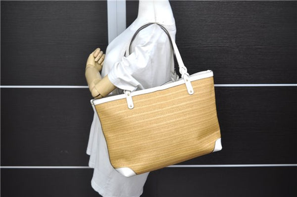 Authentic GUCCI Craft Shoulder Tote Bag Purse Straw Leather 247209 Beige 9040D
