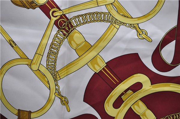 Authentic HERMES Carre 90 Scarf "Eperon d'or" Silk Bordeaux Red 9041D