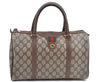 Authentic GUCCI Web Sherry Line Hand Boston Bag GG PVC Leather Brown 9046B