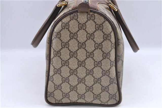 Authentic GUCCI Web Sherry Line Hand Boston Bag GG PVC Leather Brown 9046B