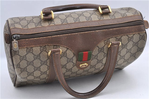 Authentic GUCCI Web Sherry Line Hand Boston Bag GG PVC Leather Brown 9046B