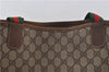 Authentic GUCCI Web Sherry Line Shoulder Tote Bag GG PVC Leather Brown 9046D