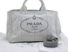 Authentic PRADA Canapa M Canvas 2Way Tote Hand Bag Light Gray 9051D