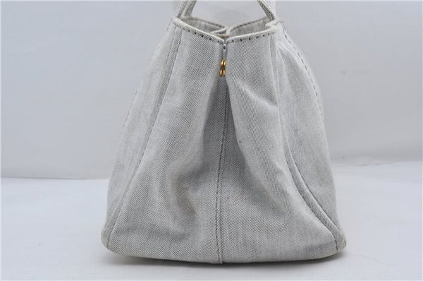 Authentic PRADA Canapa M Canvas 2Way Tote Hand Bag Light Gray 9051D