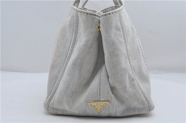 Authentic PRADA Canapa M Canvas 2Way Tote Hand Bag Light Gray 9051D