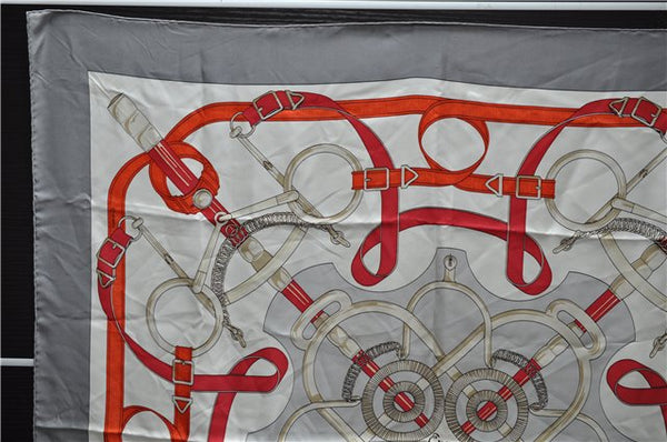 Authentic HERMES Carre 90 Scarf "Eperon D'Or" Silk Gray 9061D