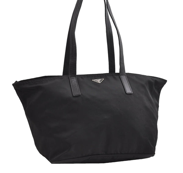 Authentic PRADA Vintage Nylon Tessuto Leather Shoulder Tote Bag Black 9062F