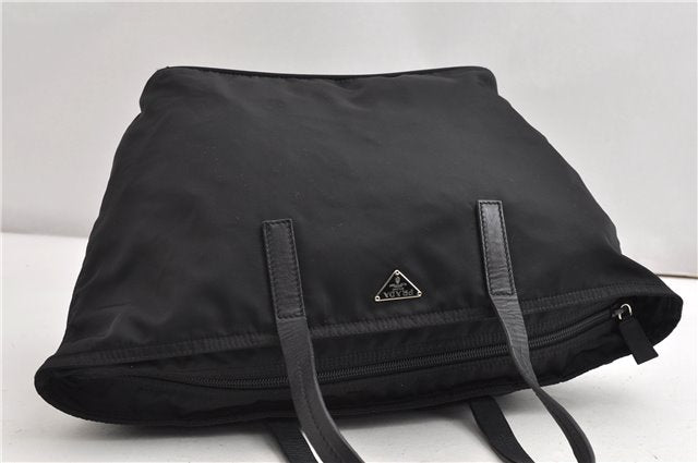 Authentic PRADA Vintage Nylon Tessuto Leather Shoulder Tote Bag Black 9062F