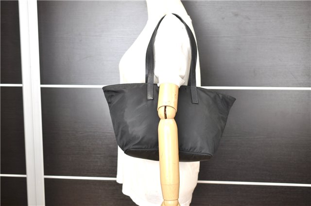 Authentic PRADA Vintage Nylon Tessuto Leather Shoulder Tote Bag Black 9062F