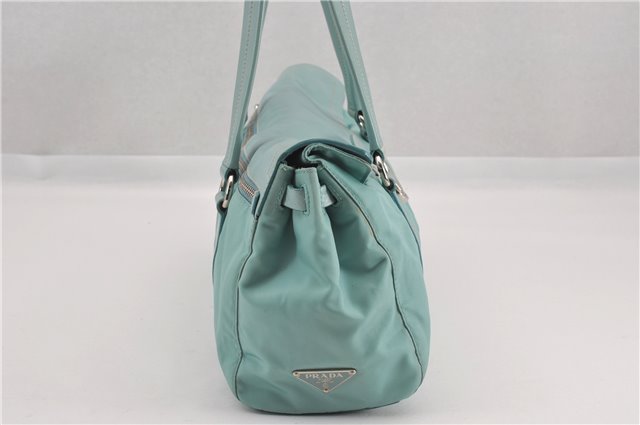 Authentic PRADA Nylon Tessuto Leather Shoulder Hand Bag Purse Light Blue 9066F