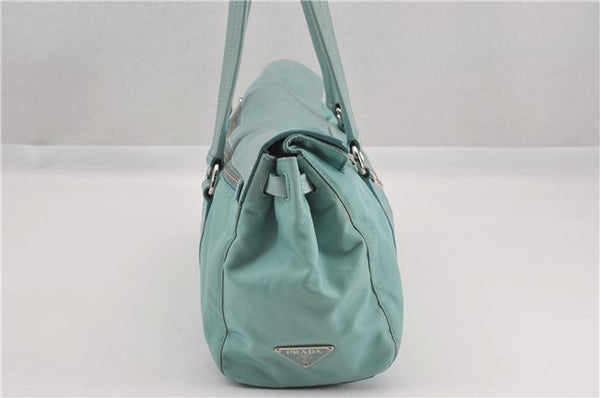 Authentic PRADA Nylon Tessuto Leather Shoulder Hand Bag Purse Light Blue 9066F