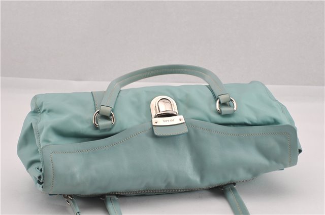Authentic PRADA Nylon Tessuto Leather Shoulder Hand Bag Purse Light Blue 9066F