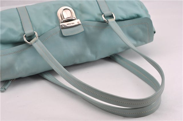 Authentic PRADA Nylon Tessuto Leather Shoulder Hand Bag Purse Light Blue 9066F