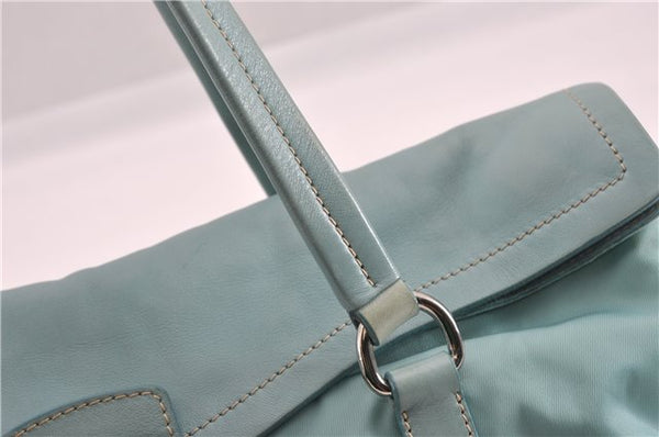 Authentic PRADA Nylon Tessuto Leather Shoulder Hand Bag Purse Light Blue 9066F