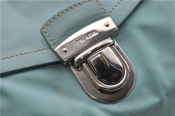 Authentic PRADA Nylon Tessuto Leather Shoulder Hand Bag Purse Light Blue 9066F