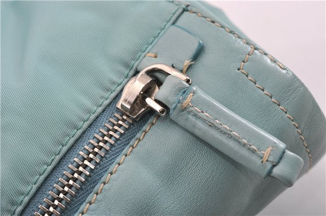 Authentic PRADA Nylon Tessuto Leather Shoulder Hand Bag Purse Light Blue 9066F
