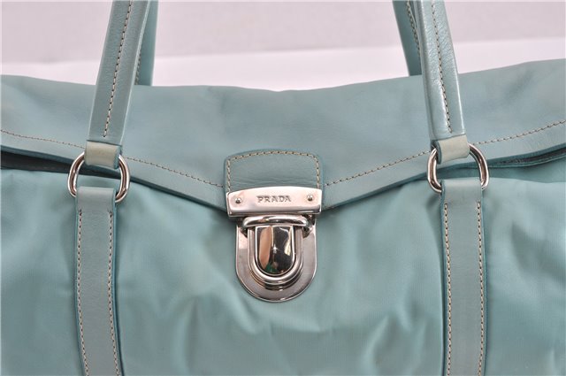 Authentic PRADA Nylon Tessuto Leather Shoulder Hand Bag Purse Light Blue 9066F