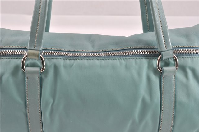Authentic PRADA Nylon Tessuto Leather Shoulder Hand Bag Purse Light Blue 9066F