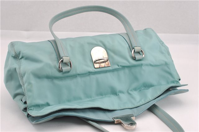 Authentic PRADA Nylon Tessuto Leather Shoulder Hand Bag Purse Light Blue 9066F