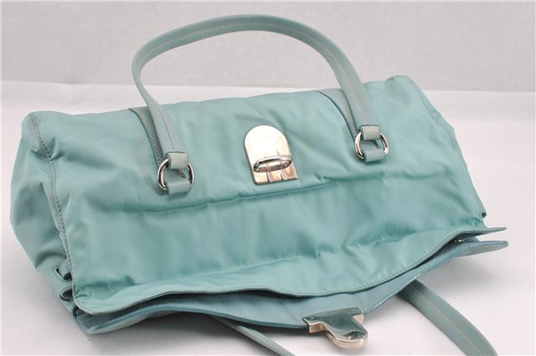 Authentic PRADA Nylon Tessuto Leather Shoulder Hand Bag Purse Light Blue 9066F