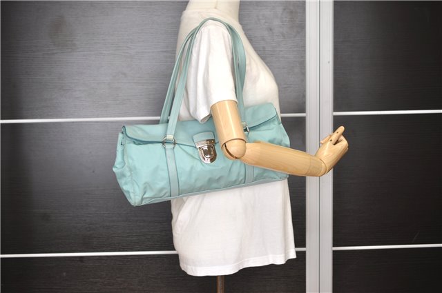 Authentic PRADA Nylon Tessuto Leather Shoulder Hand Bag Purse Light Blue 9066F