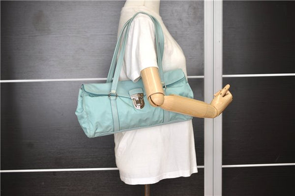 Authentic PRADA Nylon Tessuto Leather Shoulder Hand Bag Purse Light Blue 9066F