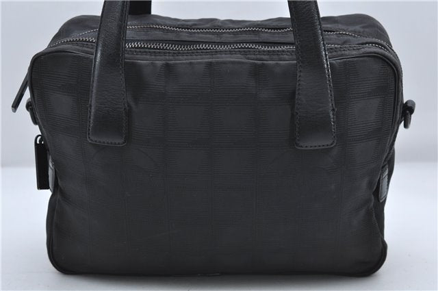 Auth CHANEL New Travel Line 2Way Shoulder Hand Bag Nylon Leather Black 9076D