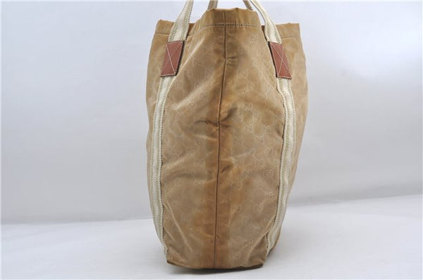 Authentic GUCCI Shoulder Tote Bag GG Nylon Leather 189669 Beige Brown 9077D