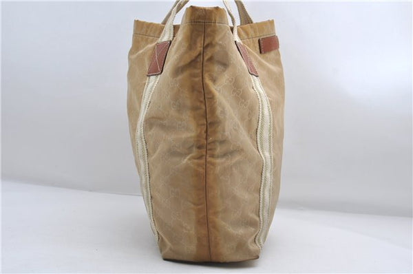 Authentic GUCCI Shoulder Tote Bag GG Nylon Leather 189669 Beige Brown 9077D