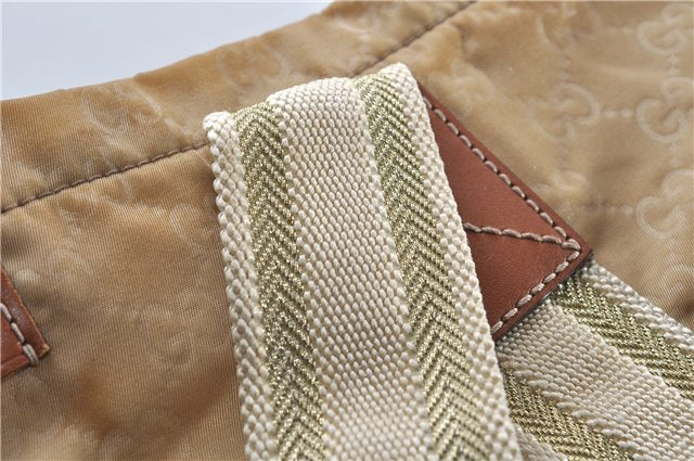 Authentic GUCCI Shoulder Tote Bag GG Nylon Leather 189669 Beige Brown 9077D