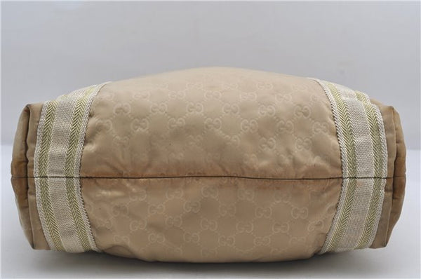 Authentic GUCCI Shoulder Tote Bag GG Nylon Leather 189669 Beige Brown 9077D