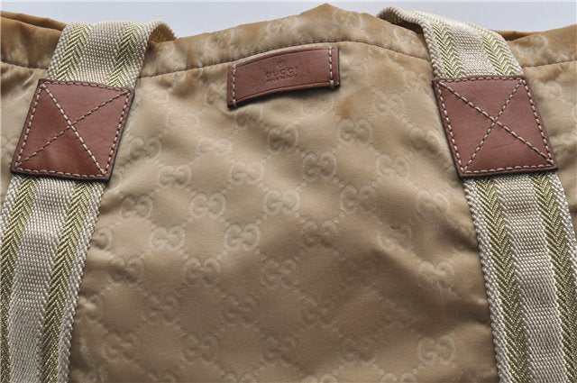 Authentic GUCCI Shoulder Tote Bag GG Nylon Leather 189669 Beige Brown 9077D