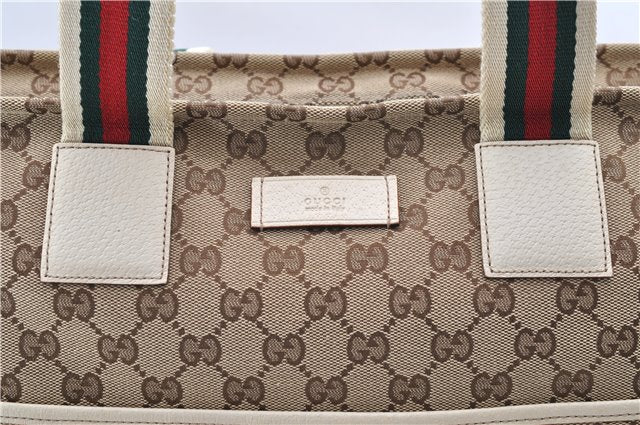 Authentic GUCCI Web Sherry Line Tote Bag GG Canvas Leather 155524 Brown 9082D