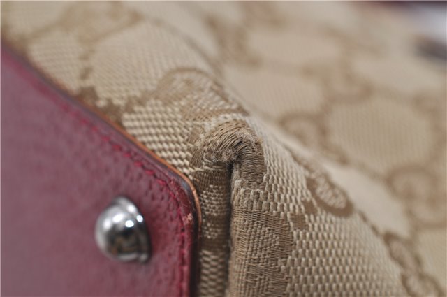 Authentic GUCCI Eclipse Hand Bag Purse GG Canvas Leather 120844 Beige Pink 9083D