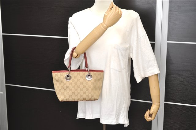 Authentic GUCCI Eclipse Hand Bag Purse GG Canvas Leather 120844 Beige Pink 9083D