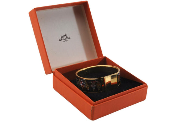 Authentic HERMES Email Bangle Purfume Bottle Motif Black Gold Box 9084A