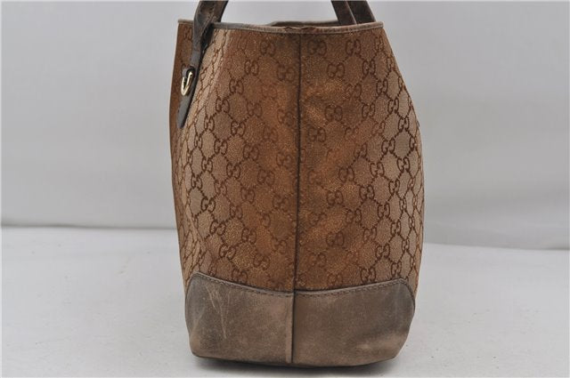 Auth GUCCI Heart Bit Shoulder Tote Bag GG Canvas Leather 269956 Brown Gold 9095D